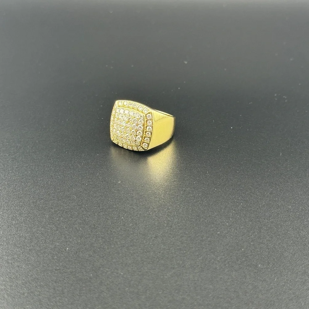 14K Yellow Gold Men’s Diamond Ring Square Cluster Round 2.0 Ct Weights 9.7 Grams